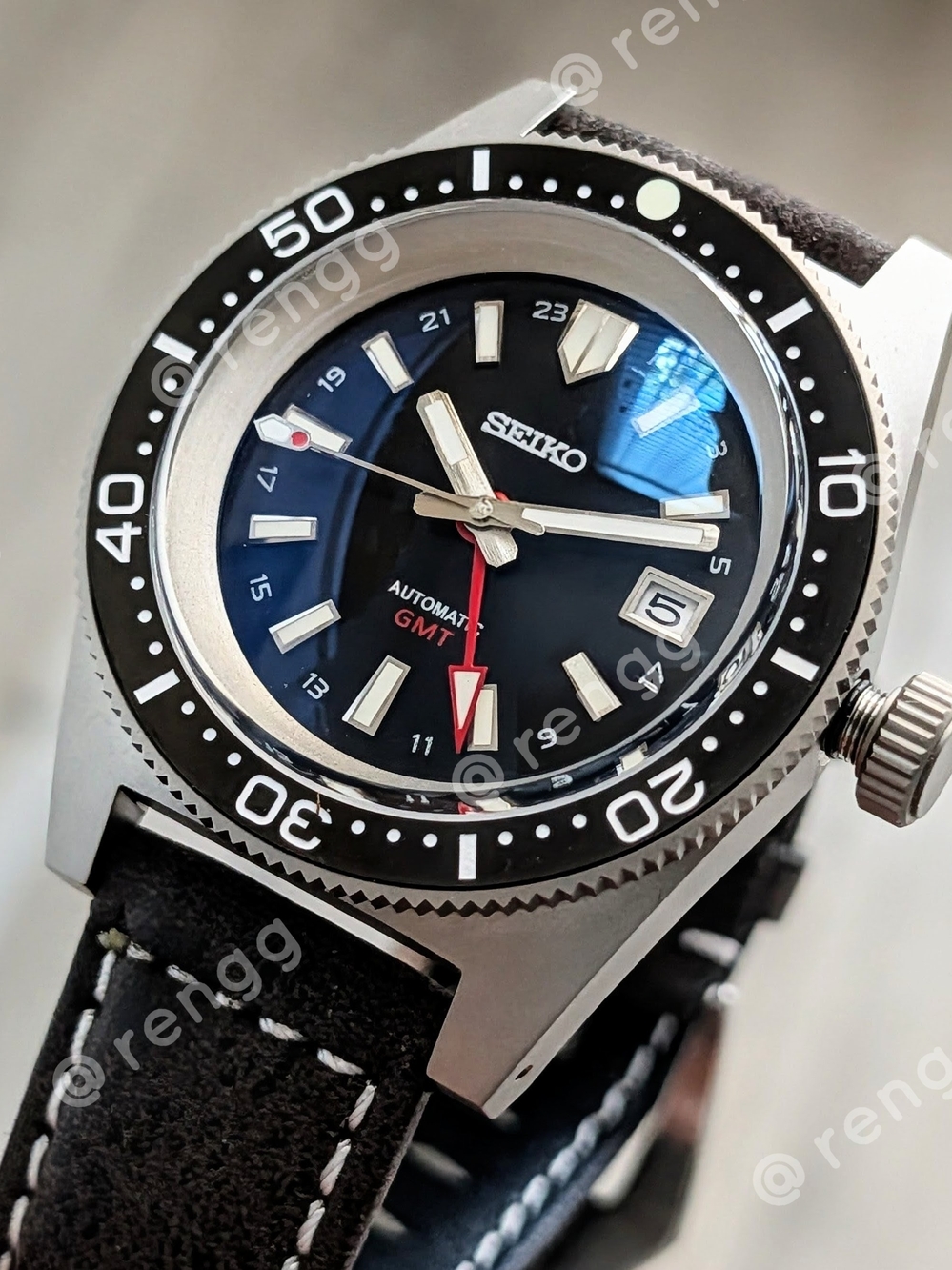 Titanium Seiko Automatic GMT Mod Watch  Black